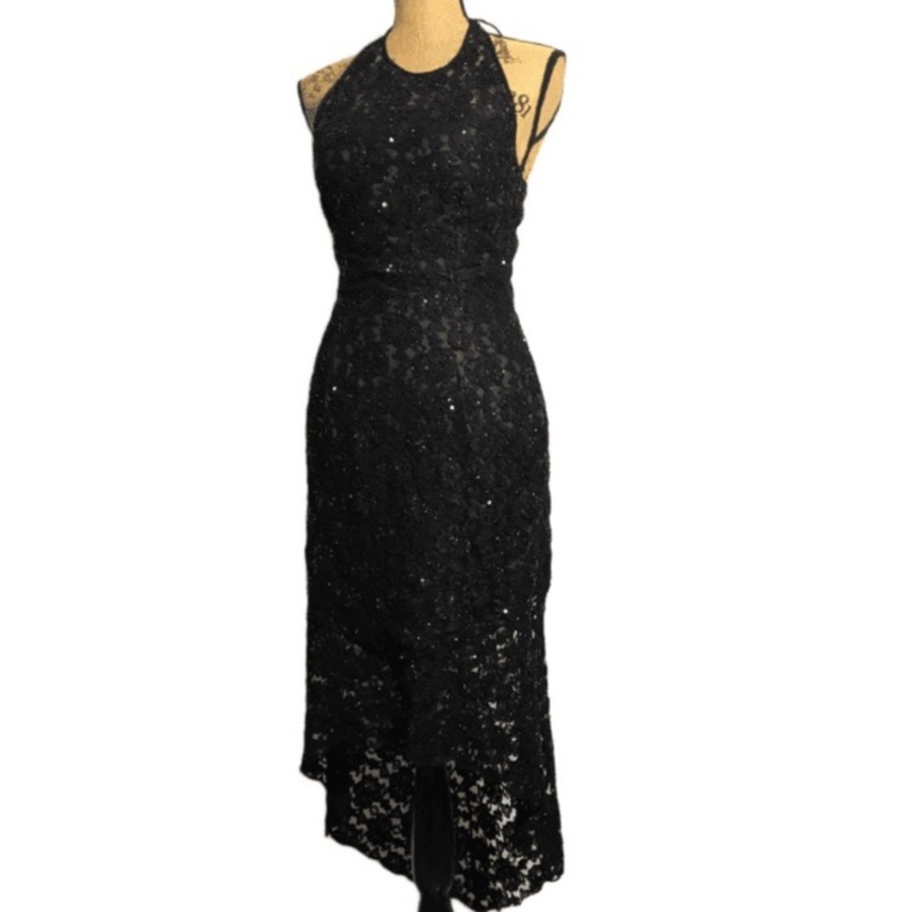 Cache Halter Sequined Asymmetrical Special Occasion Cocktail Formal Dress S